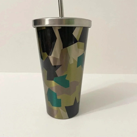Starbucks 2014 Stainless Steel 16oz Camo Tumbler Cup With Stainless Steel Straw - Picture 12 of 16